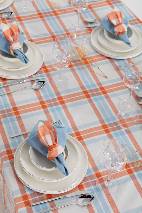Blue & Orange - Napkin and Napkin Holder Set - FineFamilyGoods4 Napkin + 4 Napkin Ring