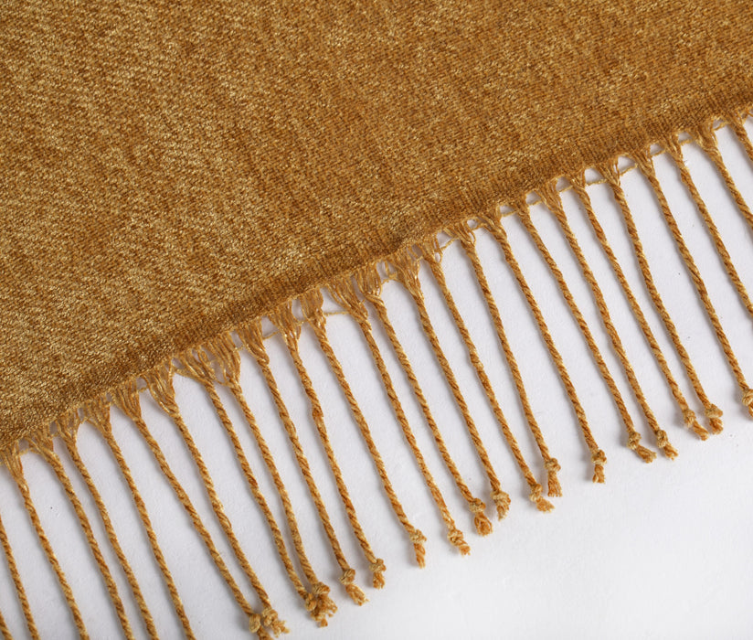 Chenille Throw/ Blanket with Fringe- Mustard Color - FineFamilyGoods
