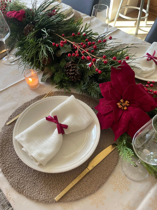 Christmas Snowfall Tablecloth - Beige & Gold - FineFamilyGoods59"x 94"