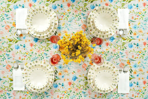 Floral Tablecloth in Green, Blue, Orange and Pink - FineFamilyGoodstablecloth59"x 94"