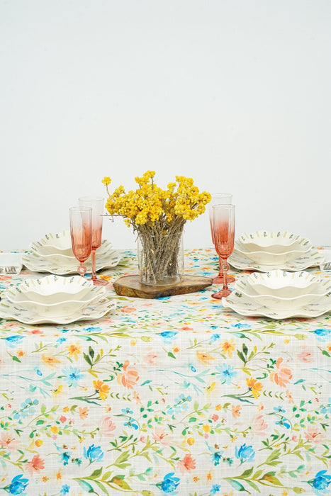 Floral Tablecloth in Green, Blue, Orange and Pink - FineFamilyGoodstablecloth59"x 94"
