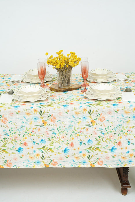 Floral Tablecloth in Green, Blue, Orange and Pink - FineFamilyGoodstablecloth59"x 94"