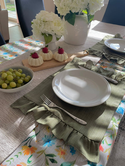 Floral Tablecloth in Green, Blue, Orange and Pink - FineFamilyGoodstablecloth59"x 94"