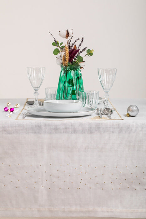 Luxury Gold Christmas Tree Embroidered Tablecloth & Napkin Set – Holiday Dining Decor – FineFamilyGoods - FineFamilyGoods59"x 94"/ 6 Napkins