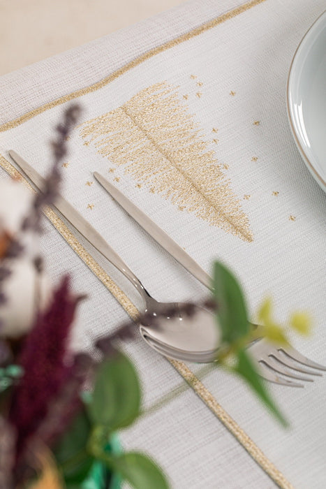 Luxury Gold Christmas Tree Embroidered Tablecloth & Napkin Set – Holiday Dining Decor – FineFamilyGoods - FineFamilyGoods59"x 94"/ 6 Napkins