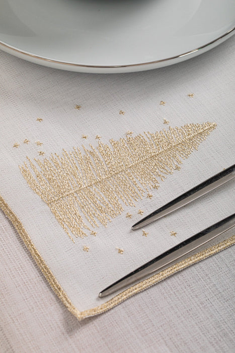 Luxury Gold Christmas Tree Embroidered Tablecloth & Napkin Set – Holiday Dining Decor – FineFamilyGoods - FineFamilyGoods59"x 94"/ 6 Napkins