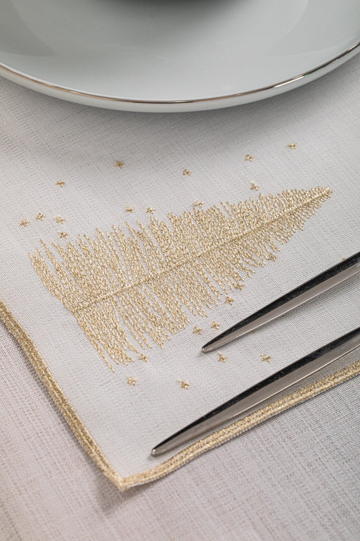 Luxury Gold Christmas Tree Embroidered Tablecloth & Napkin Set – Holiday Dining Decor – FineFamilyGoods - FineFamilyGoods59"x 94"/ 6 Napkins