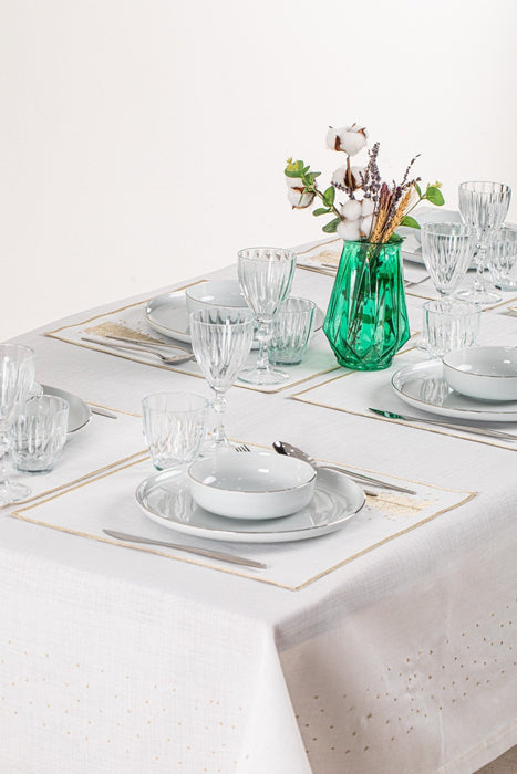 Luxury Gold Christmas Tree Embroidered Tablecloth & Napkin Set – Holiday Dining Decor – FineFamilyGoods - FineFamilyGoods59"x 94"/ 6 Napkins