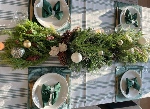 Striped Table Set - Emerald Green and White - FineFamilyGoods63" x 94"