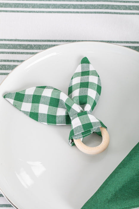 White and Emerald Green Napkin and Napkin Holder Set - FineFamilyGoods4 Napkin + 4 Napkin Ring
