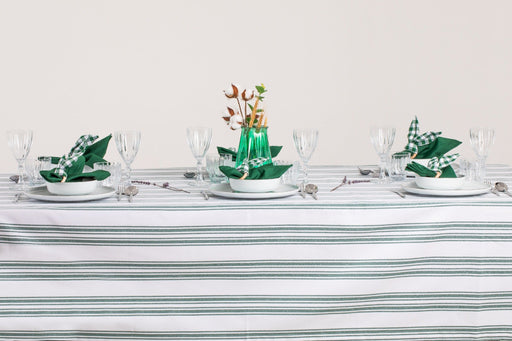 White and Emerald Green Tablecloth - FineFamilyGoods63" x 94"