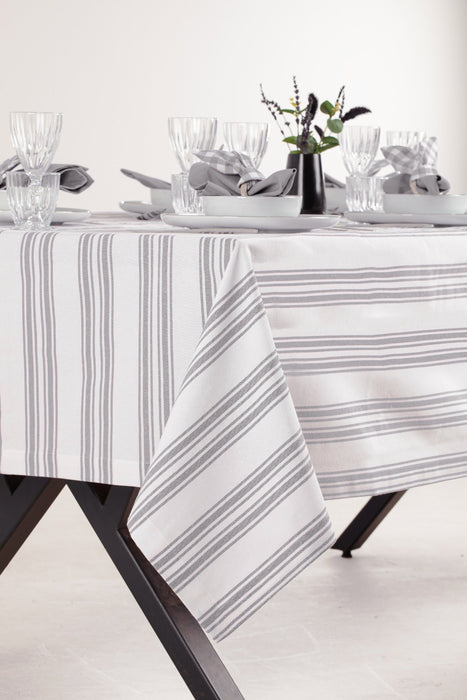 White and Gray Table Set - Tablecloth, Napkin, Napkin Ring - FineFamilyGoods63" x 94"