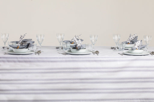 White and Gray Table Set - Tablecloth, Napkin, Napkin Ring - FineFamilyGoods63" x 94"