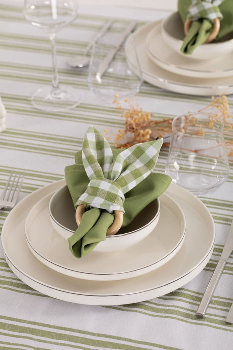 White and Green Striped Table Set - FineFamilyGoods67"x 94"