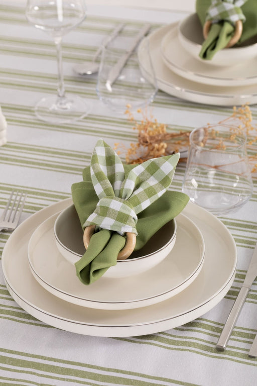 White and Green Striped Table Set - FineFamilyGoods67"x 94"