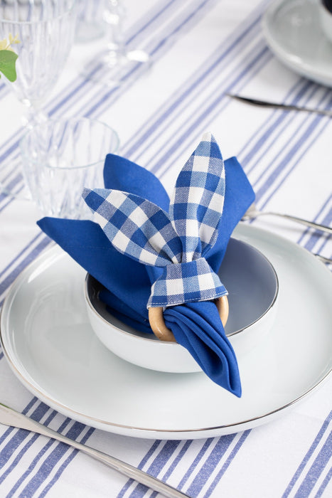 White and Navy Table Set - Tablecloth, Napkin, Napkin Ring - FineFamilyGoods63" x 94"