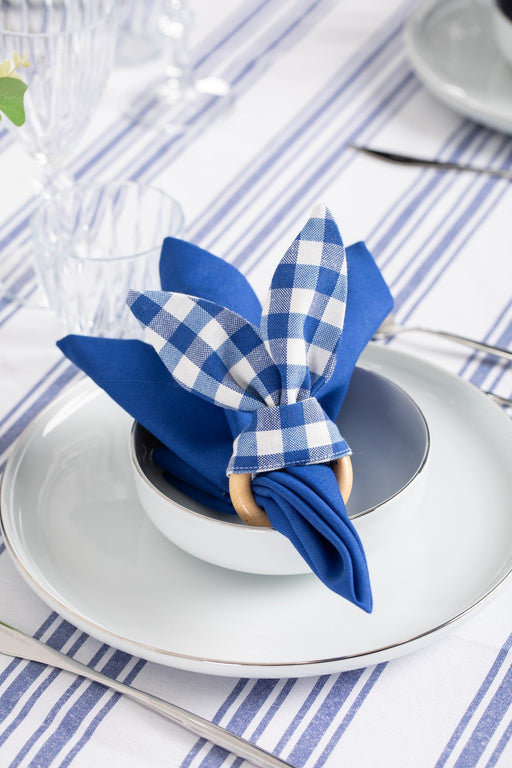 White and Navy Table Set - Tablecloth, Napkin, Napkin Ring - FineFamilyGoods63" x 94"