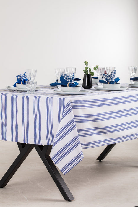 White and Navy Tablecloth - FineFamilyGoods63" x 94"