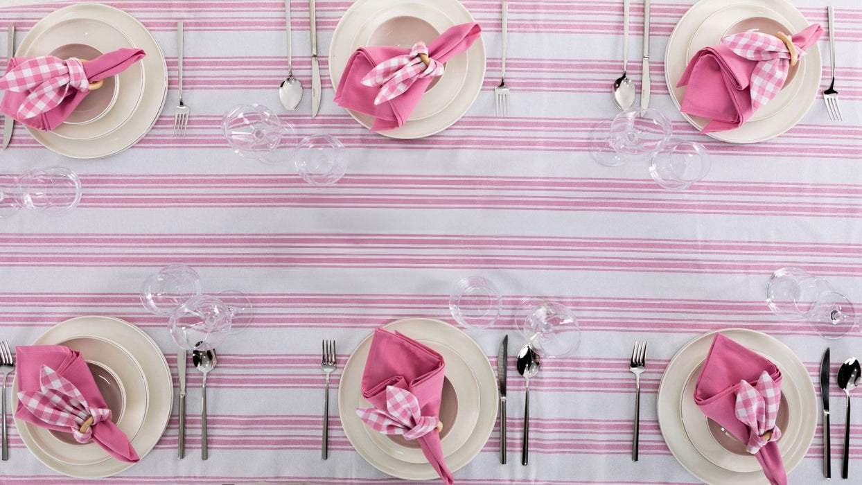 White and Pink Striped Table Set - FineFamilyGoods67"x 94"