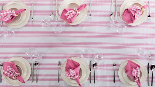 White and Pink Striped Table Set - FineFamilyGoods67"x 94"