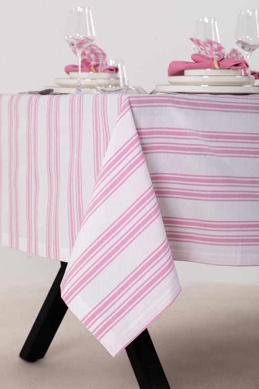 White and Pink Tablecloth - FineFamilyGoods63" x 94"