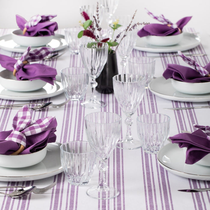 White and Purple Table Set - Tablecloth, Napkin, Napkin Ring - FineFamilyGoods63" x 94"