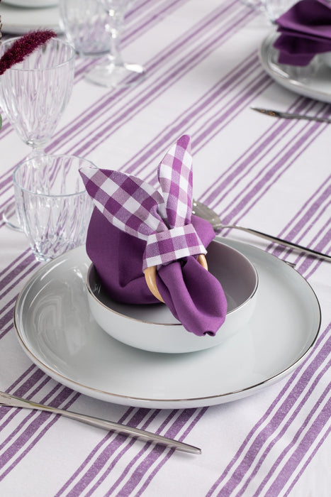 White and Purple Table Set - Tablecloth, Napkin, Napkin Ring - FineFamilyGoods63" x 94"