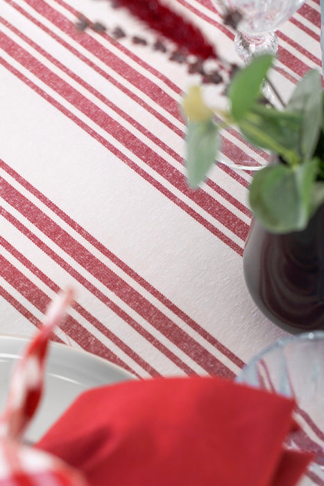 White and Red Table Set - Tablecloth, Napkin, Napkin Ring - FineFamilyGoods63" x 94"