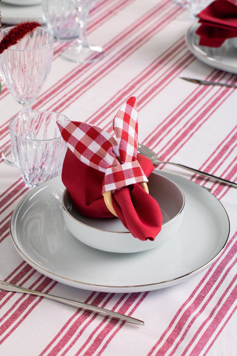 White and Red Table Set - Tablecloth, Napkin, Napkin Ring - FineFamilyGoods63" x 94"