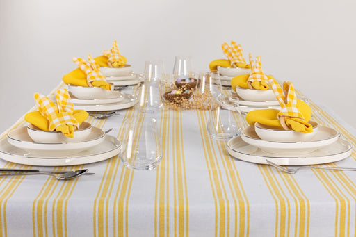 White and Yellow Striped Tablecloth - FineFamilyGoods67" x 94"