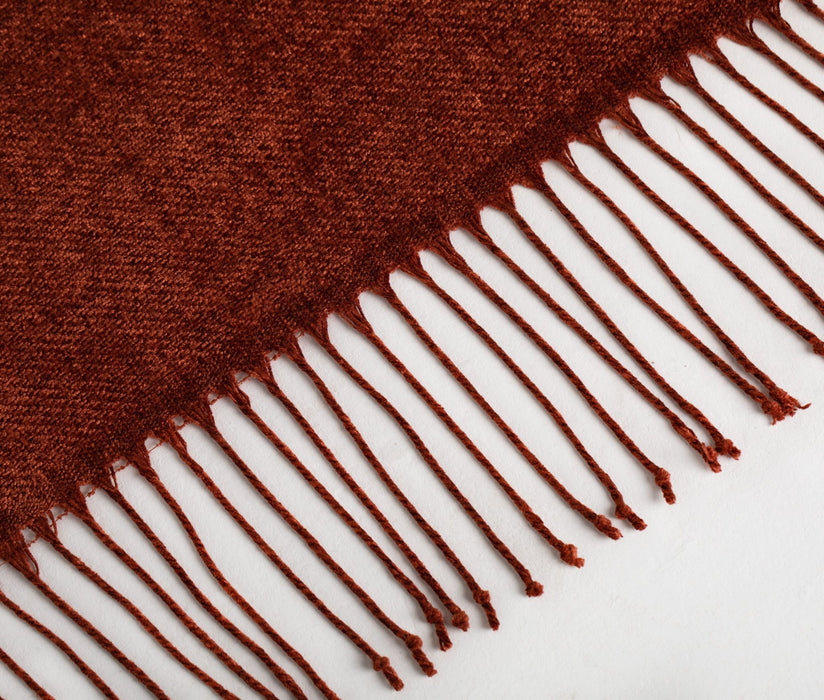 Chenille Throw Blanket with Fringe- Terracotta - FineFamilyGoods
