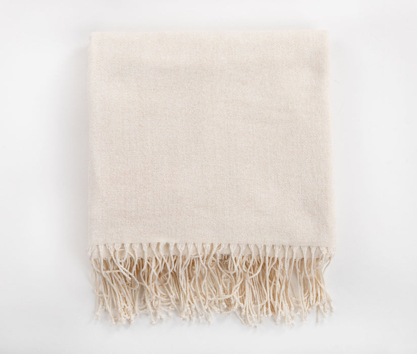 Chenille Throw Blanket with Fringe- Cream - FineFamilyGoods