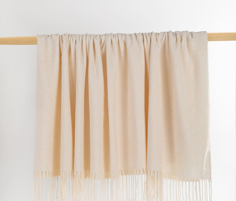 Chenille Throw Blanket with Fringe- Cream - FineFamilyGoods