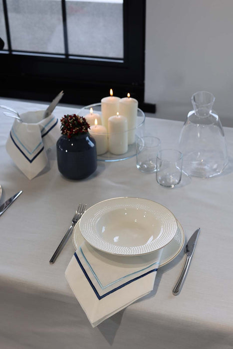 Embroidered Napkin- Blue & Navy - FineFamilyGoods