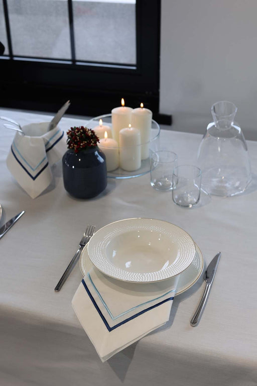 Embroidered Napkin- Blue & Navy - FineFamilyGoods