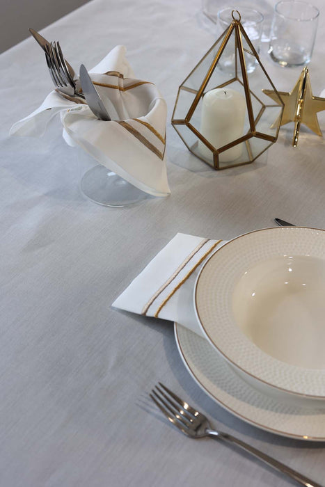 Embroidered Napkin- Gold & Mink - FineFamilyGoods