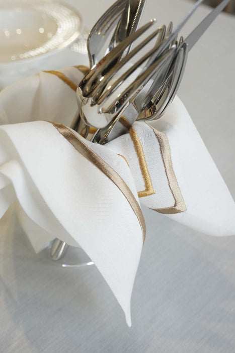 Embroidered Napkin- Gold & Mink - FineFamilyGoods