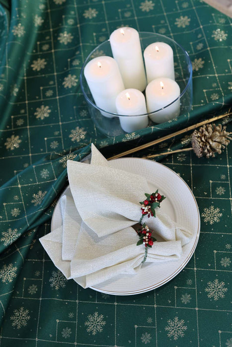 Jacquard Christmas Snowflake Tablecloth- Green & Gold - FineFamilyGoods59"x 94"