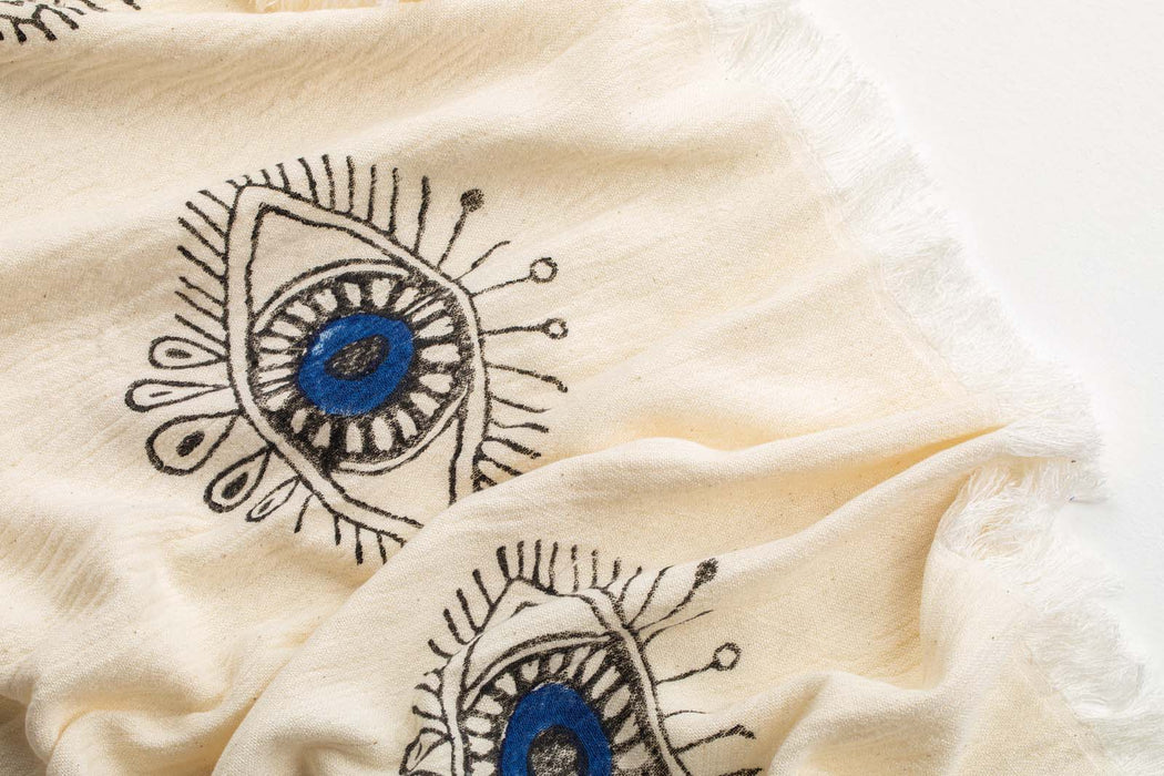 Peshtemal Towel Evil Eye Ecru - FineFamilyGoods