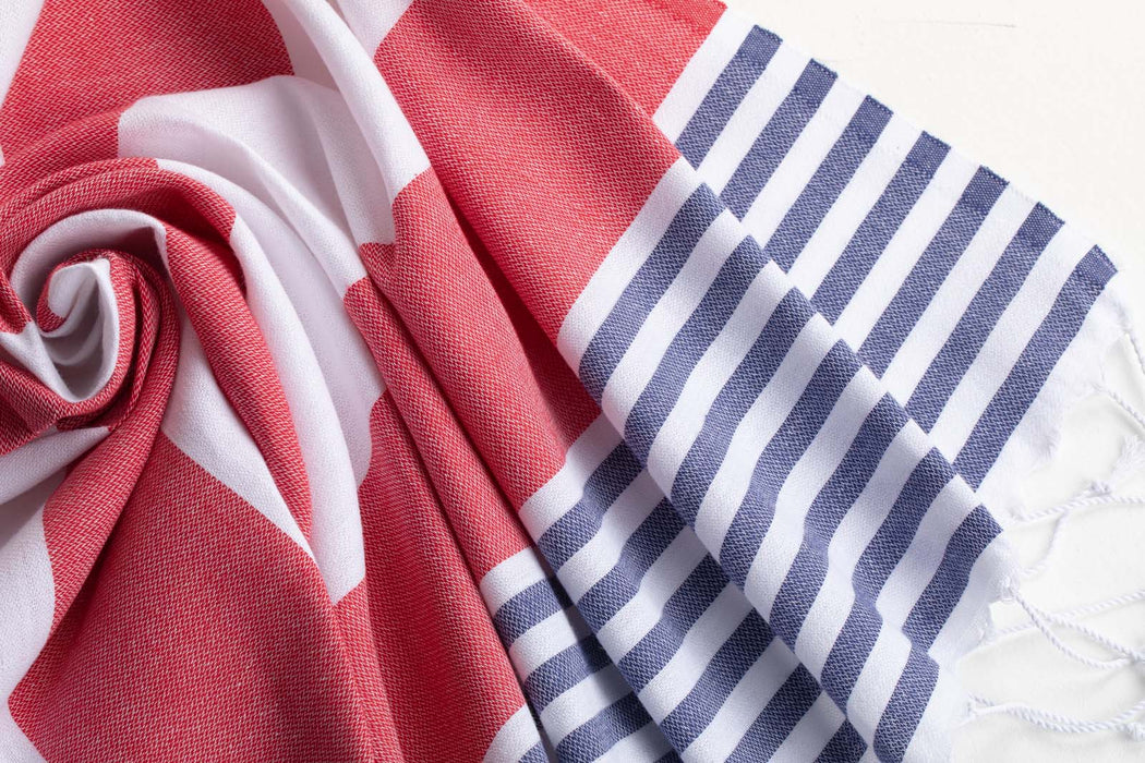 Peshtemal Towel Stripe Red & Blue - FineFamilyGoods