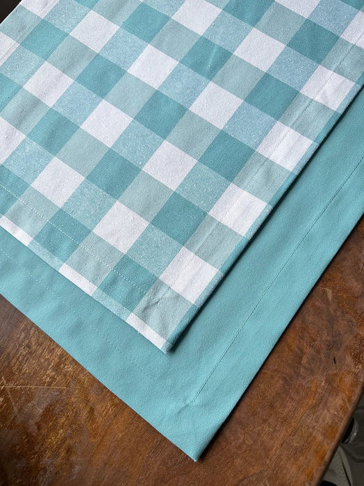Plaid and Plain Placemat Set- Aqua - FineFamilyGoods