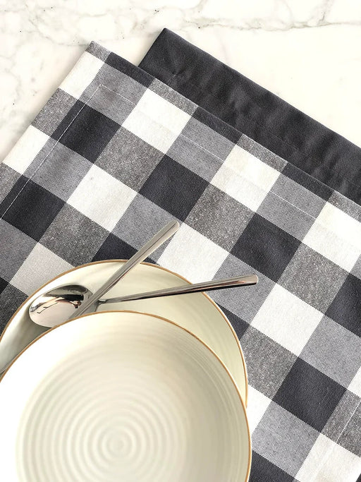 Plaid and Plain Placemat Set- Charcoal - FineFamilyGoods