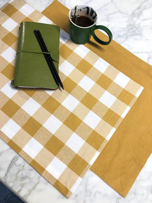 Plaid and Plain Placemat Set- Mustard - FineFamilyGoods