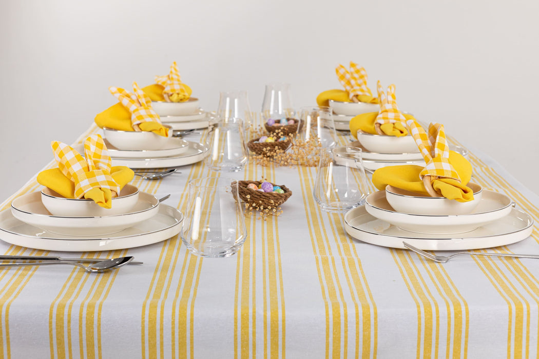 White and Yellow Tablecloth - FineFamilyGoods