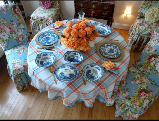 Blue and Orange Table Set - Tablecloth, Napkin, Napkin Ring - FineFamilyGoods63"x 94"