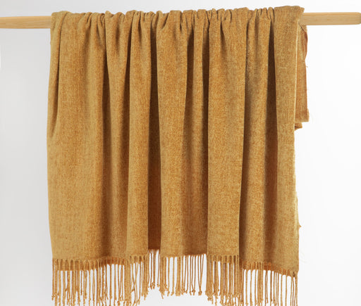 Chenille Throw/ Blanket with Fringe- Mustard Color - FineFamilyGoods