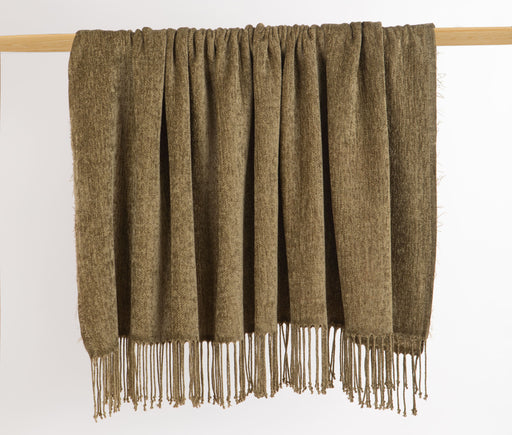 Chenille Throw/ Blanket with Fringe- Olive Brown - FineFamilyGoods