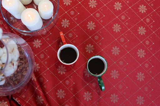 Christmas Snowflake Tablecloth - Red & Gold - FineFamilyGoods59"x 94"