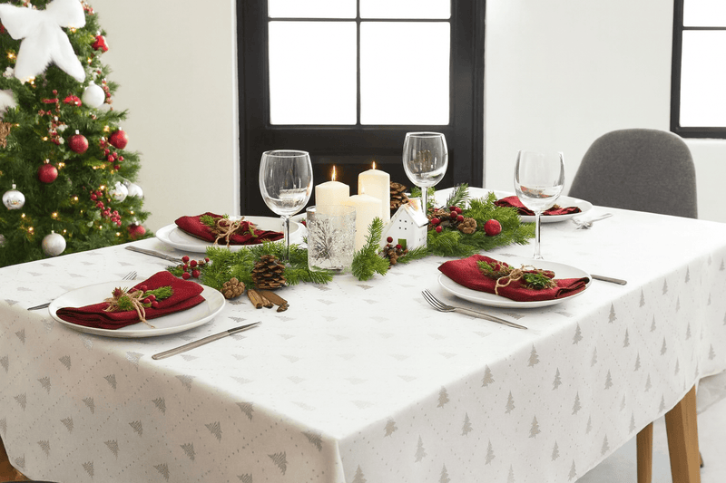 Christmas Tree Tablecloth - White & Silver - FineFamilyGoods59"x 94"
