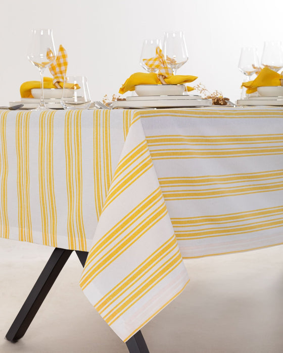 White and Yellow Striped Tablecloth